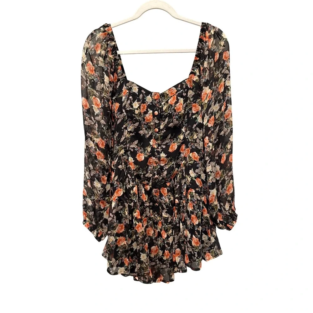 VICI Graceful Garden Floral Romper Dress Chiffon Long Sleeve Small Boho Tiered